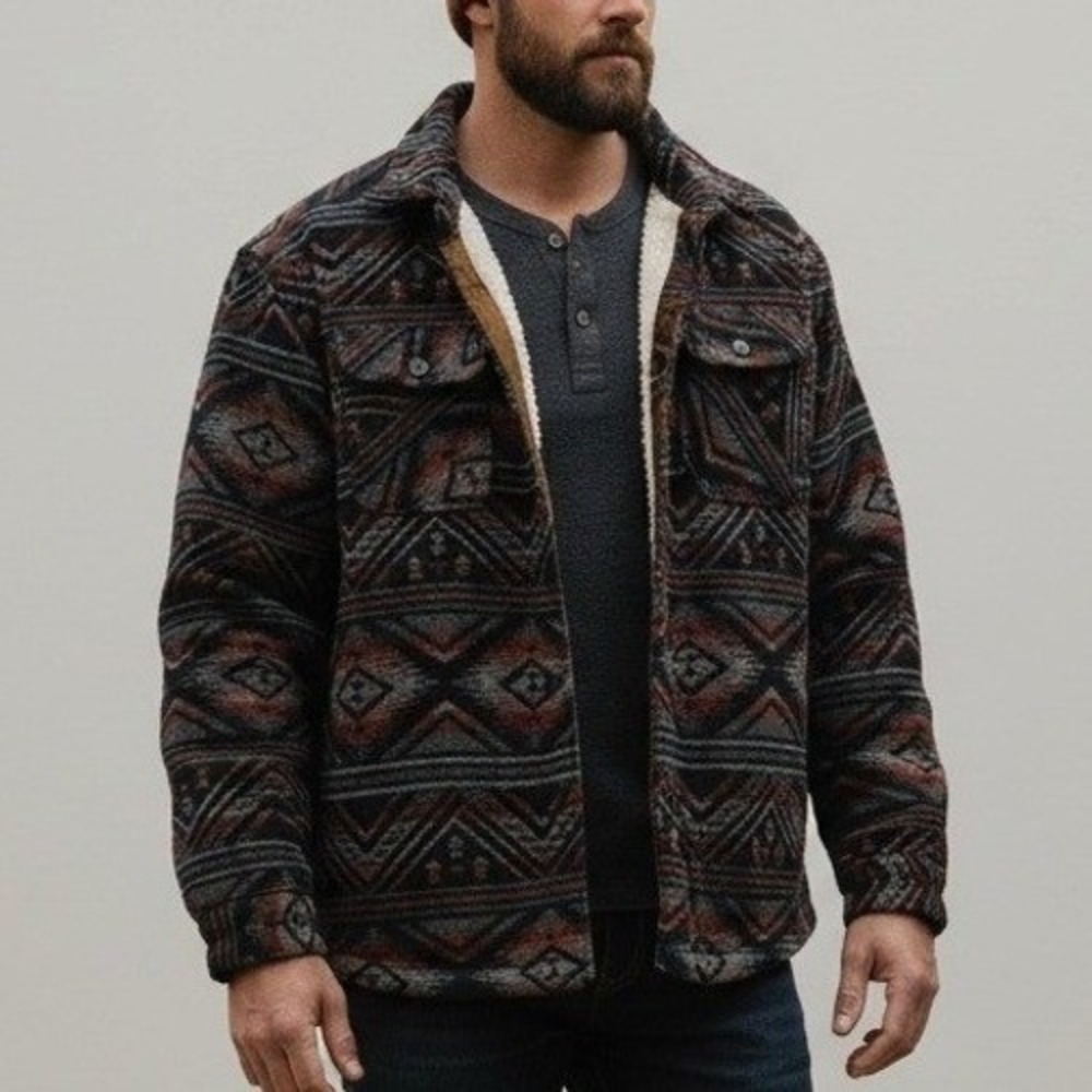 JACHS New York Sherpa Lined Aztec Jacket Mens XL Fleece Lined Western Coat Heavy